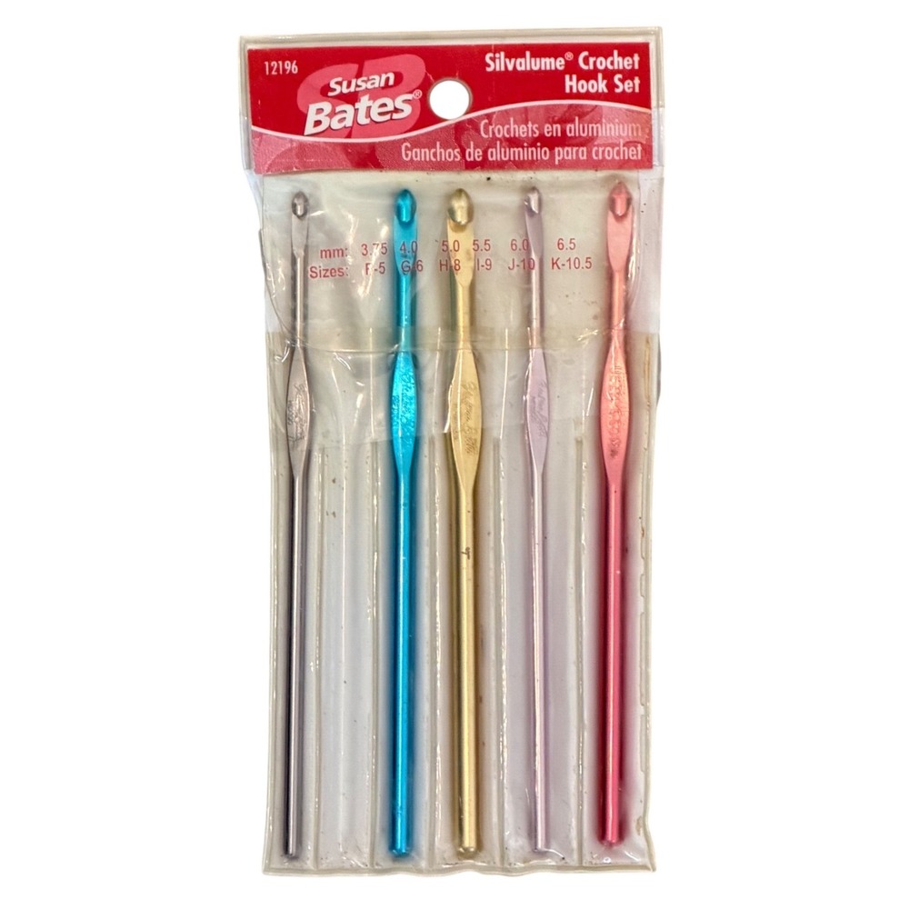 Susan Bates Silvalume Crochet Hook Set Aluminum Multicolor 5pc Sizes F-K 12196